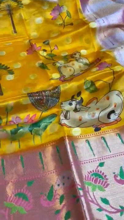 light weight mangalagiri silk saree Allover saree pichwai desgin…Contrast rich Paithani boards