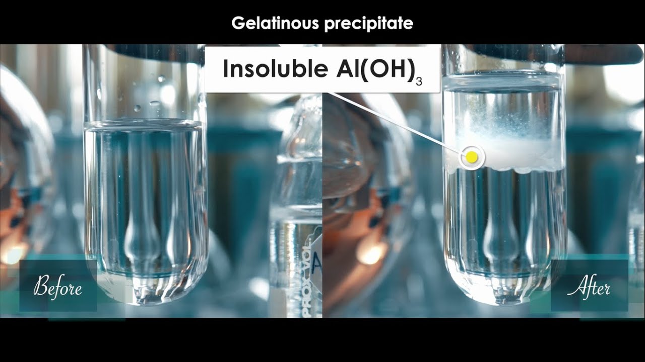 Reaction of aluminum sulfate (Al2(SO4)3) and ammonium hydroxide (NH4OH
