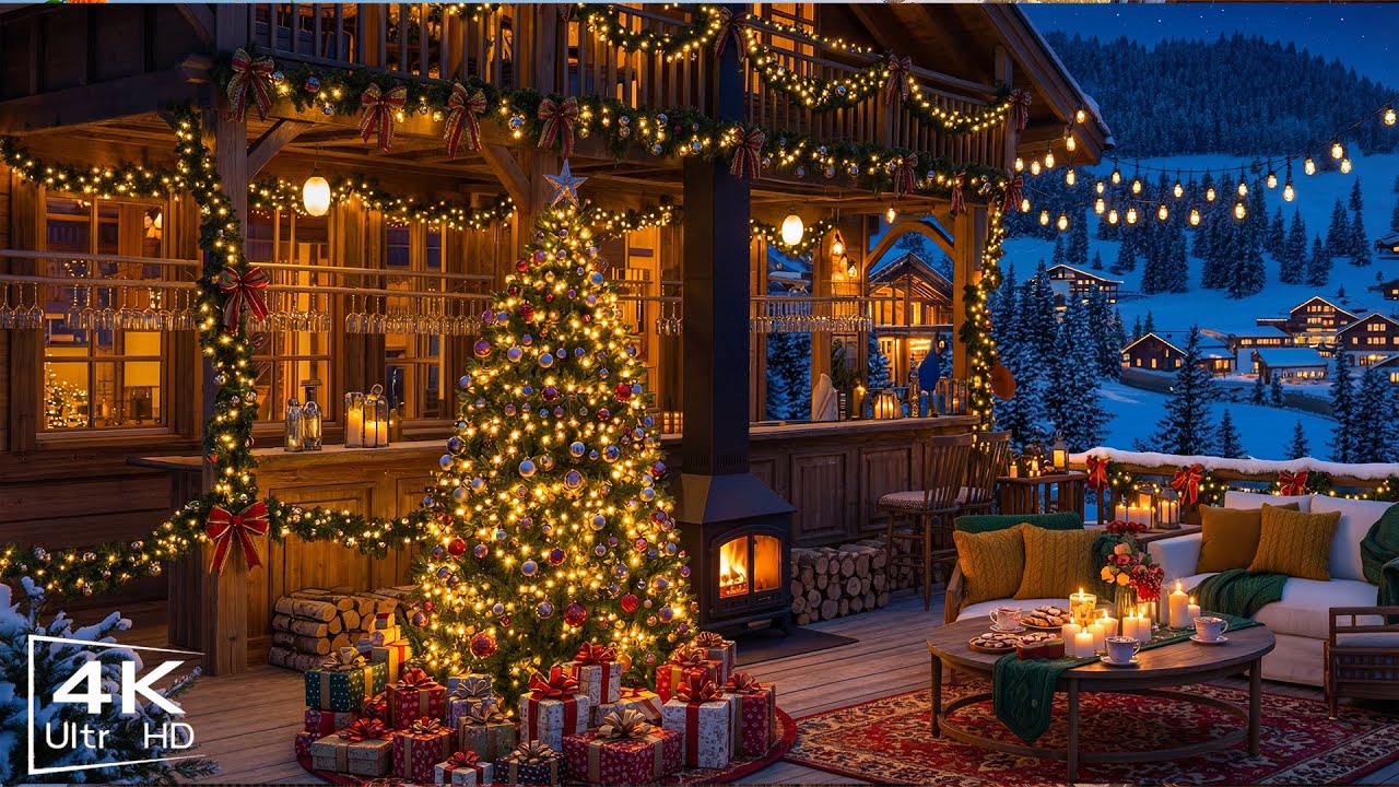 Cozy Winter Porch With Relaxing Jazz Music | Gentle Jazz Ambience and Fireplace for Relaxation