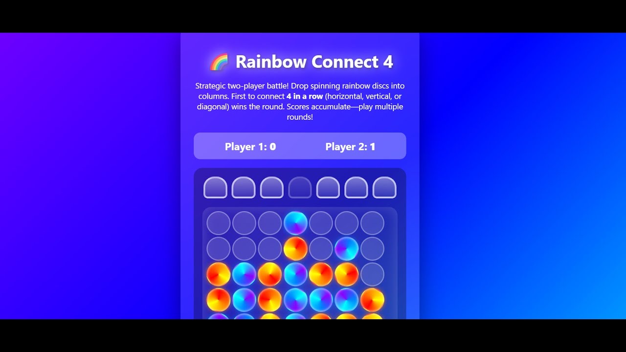 Rainbow Connect 4 Video Game / Itch.io game / Html5 game