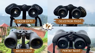 Cason 8X50 Vs. Celestron 10X50 Vs. Nikon 12X50 Vs. Pentax 16X50 Binoculars - Zooming Power Test Wealth