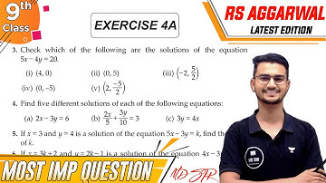 Rs Aggarwal Class 9 Exercise 4A | Chapter 4 Linear Equations in 2 Variable | Md Sir Class 9
