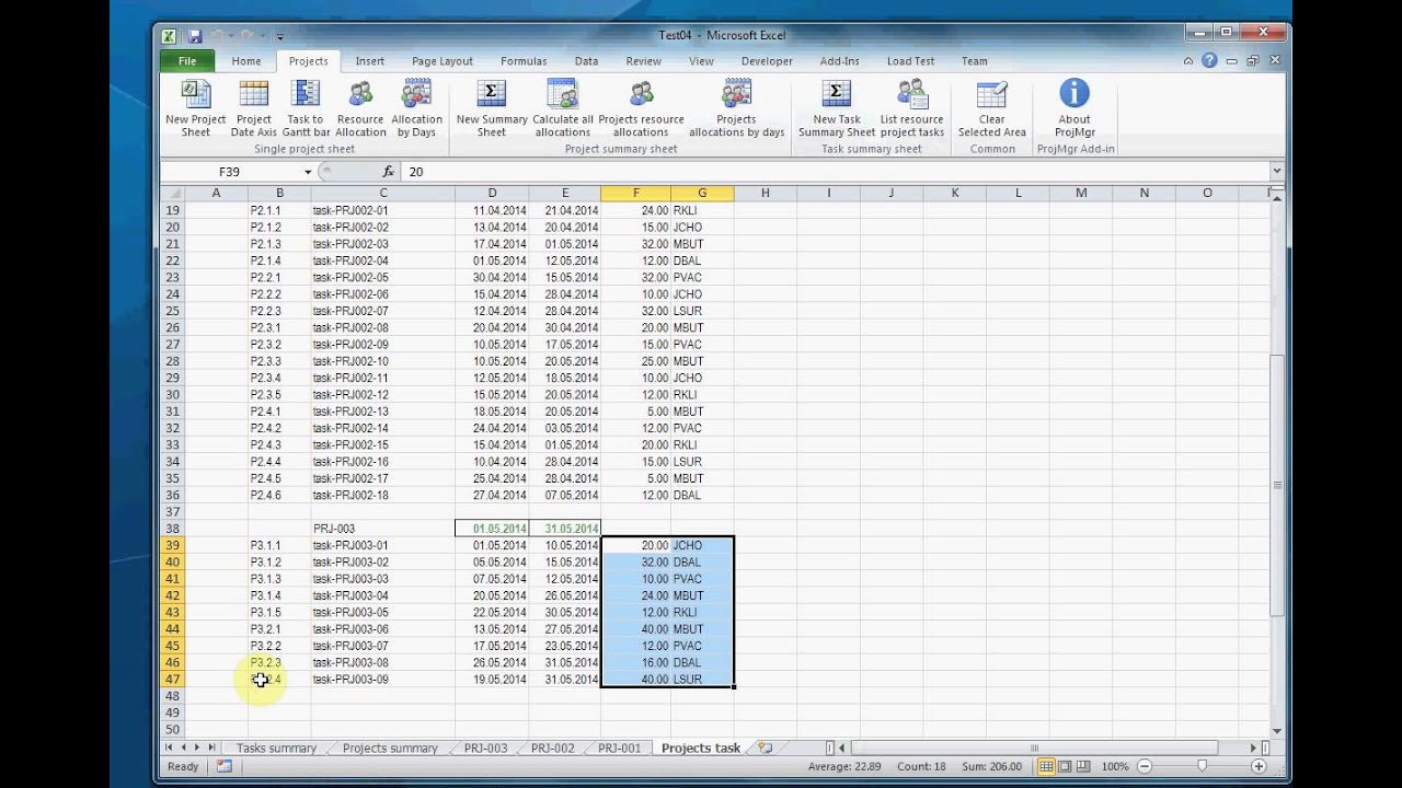 Project in Excel Add-in: Summary task's allocation by ...