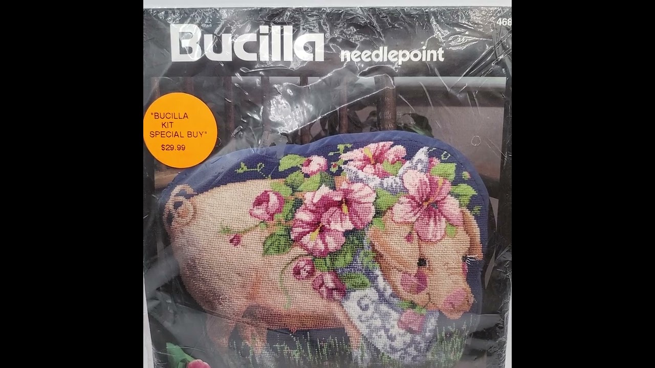 What did we give away? eBay sale + gift. $75 Bucilla Needlepoint Pig VTG 
