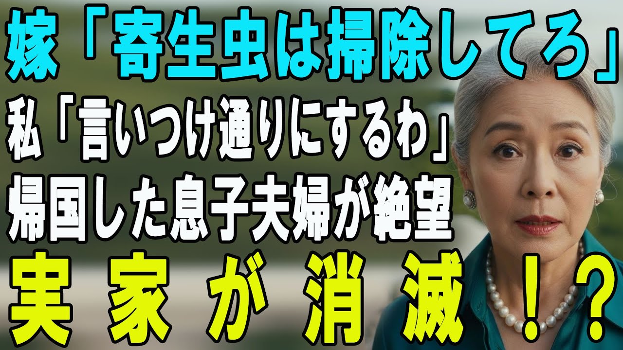 「寄生虫は留守中に掃除してろｗ」ハワイ旅行へ行く息子夫婦→言いつけ通り“家ごと”断捨離してやった結果…空港で震える嫁「家がない…」【シニアライフ】【60代以上の方へ】
