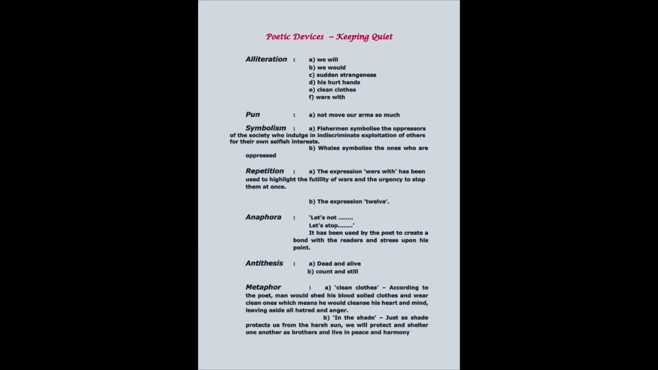 "Exploring Poetic Devices in 'Keeping Quiet' (Class 12 CBSE Board