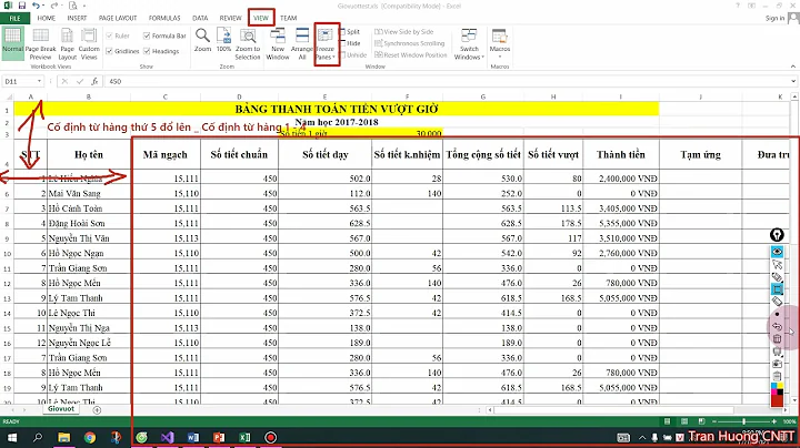 SỬ DỤNG CHỨC NĂNG CỐ ĐỊNH CÁC DÒNG CỘT TRONG EXCEL (FREEZE PANES)