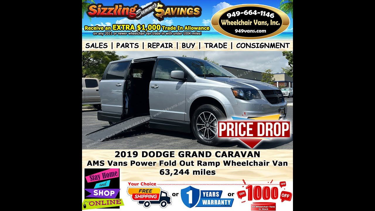 For Sale 2019 Dodge Grand Caravan SXT AMS Vans Power Fold Out Ramp Side Loading Wheelchair Van