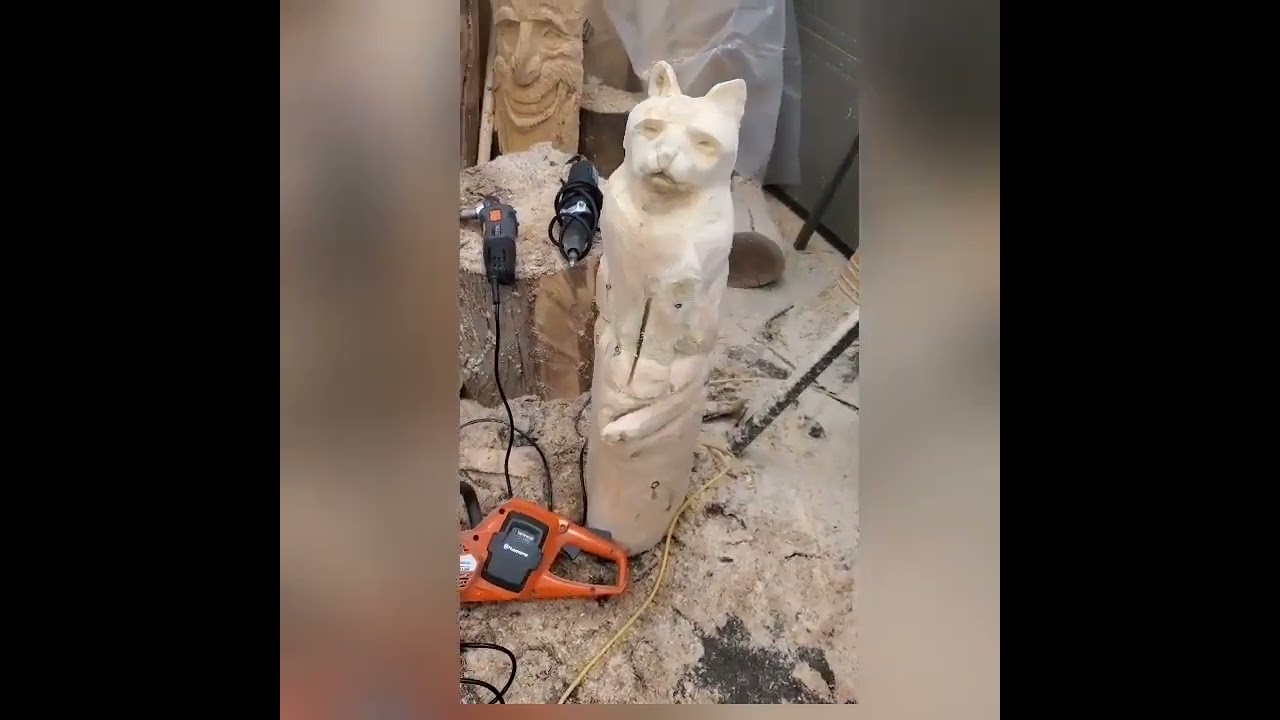 Carved cat in the Carving shop