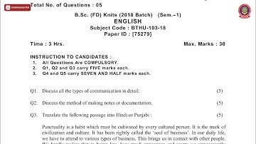 BSC FD KNITS 1ST SEM ENGLISH DEC 2018 | PTU