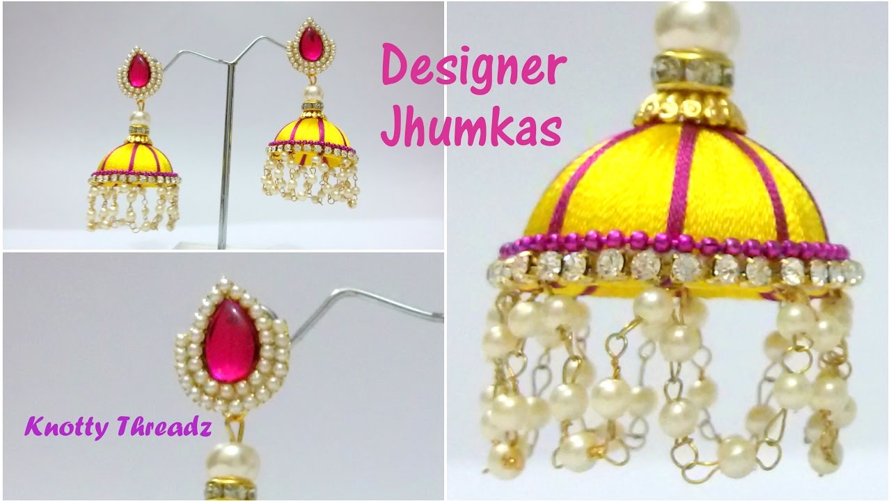 Silk Thread Jewelry How to make Designer Silk Thread Jhumkas Using Pearl Link Chain at Home
