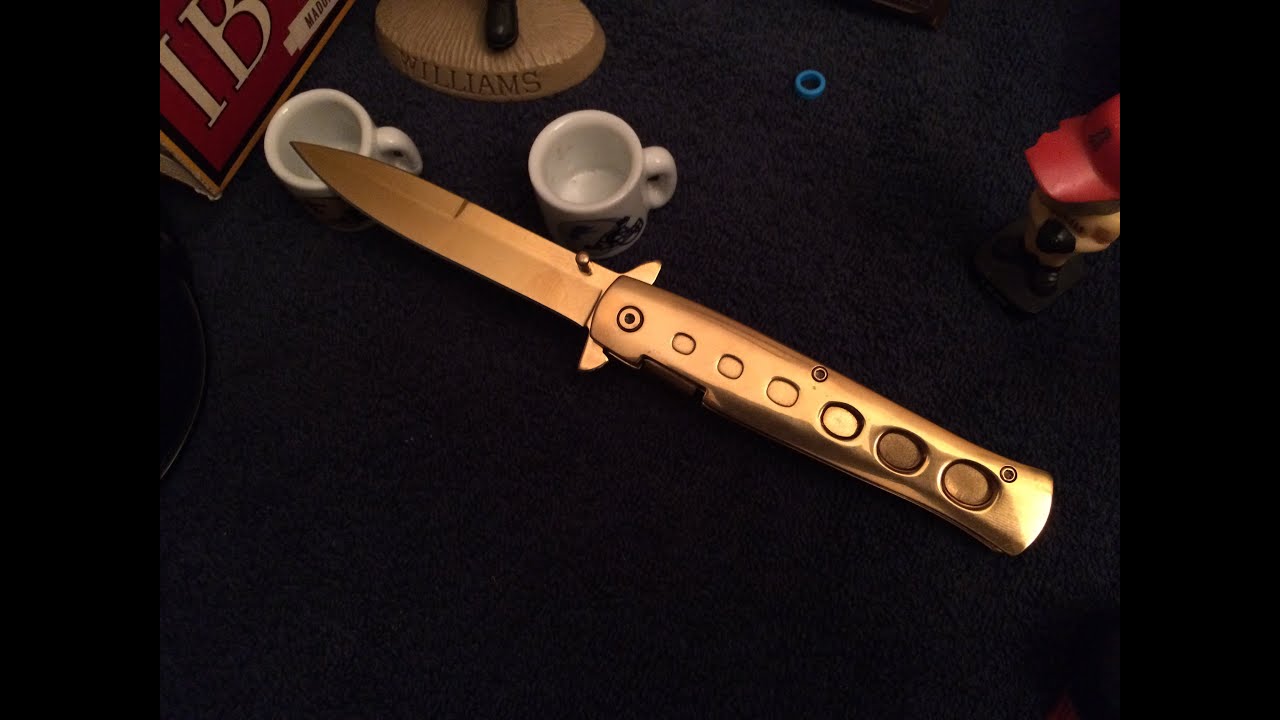 All Gold Stiletto Pocket Knife Unboxing, and Review YouTube