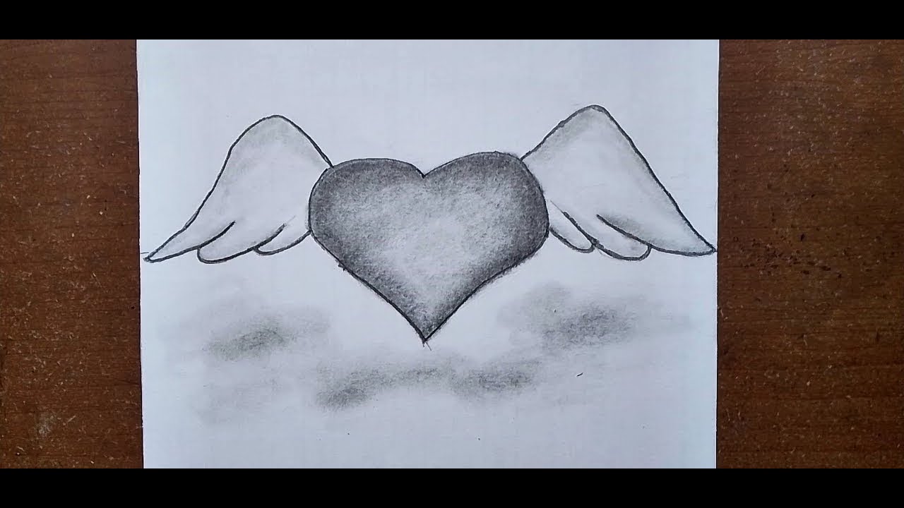 Step by step drawing || Cute drawing ideas for beginners || A cute heart with wing drawing