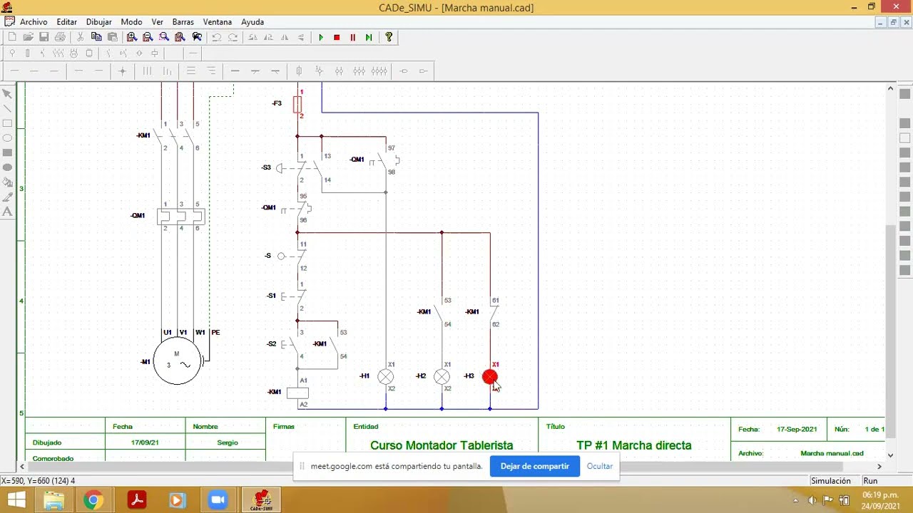 Marcha Parada motor trifásico, fines de carrera, parada de emergencia indicadores luminosos cadesimu