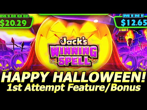 Jack's Winning Spell Slot Machine - 1st Attempt, Live Play/Feature/Bonus.  Happy Halloween!