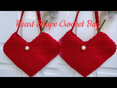 DIY126 Heart Shape Crochet Bag👛#heartbag #shoulderbag #กระเป๋าหัวใจ #ของขวัญวันวาเลนไทน์