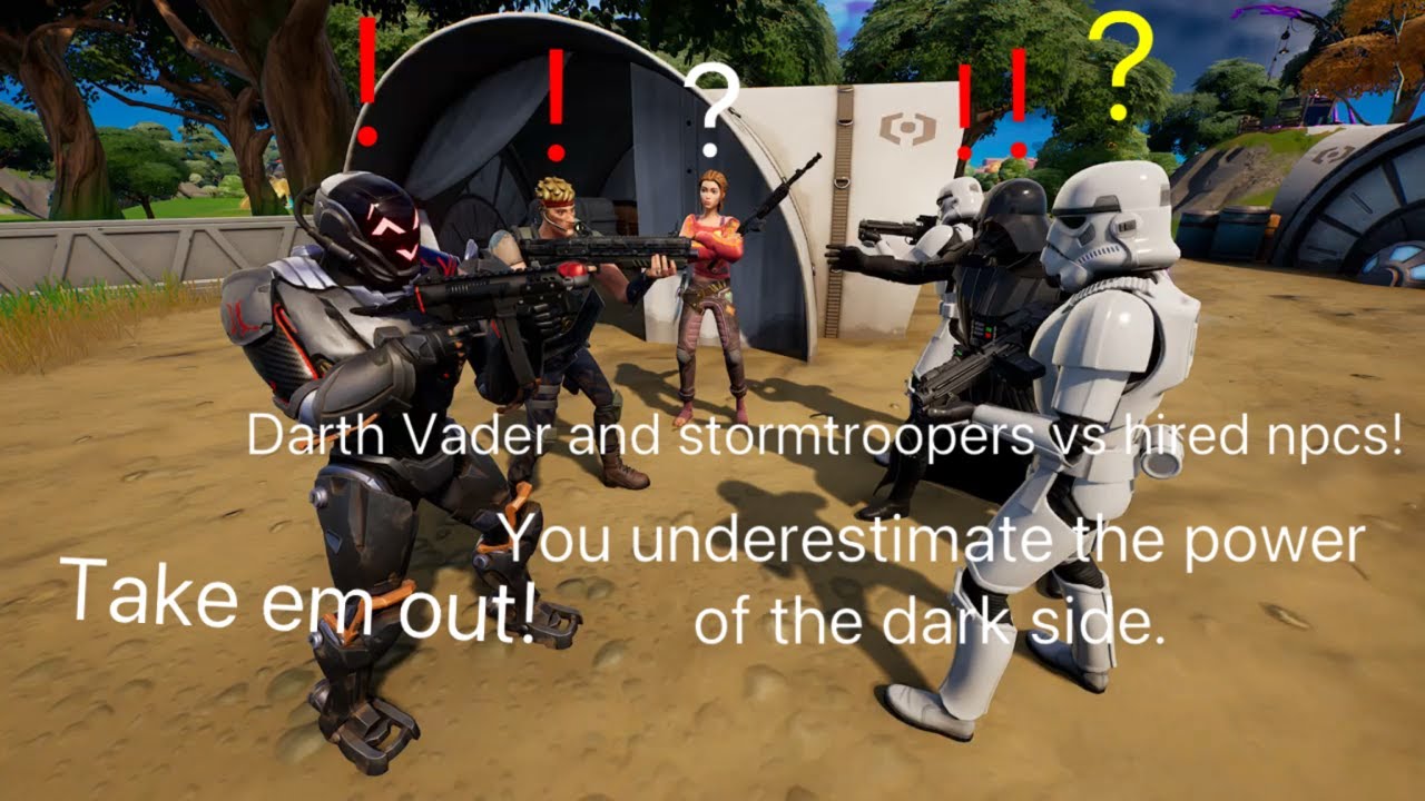 Fortnite, Darth Vader and stormtroopers vs hirable npcs! YouTube