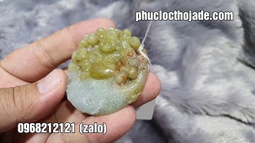 Mặt dây cẩm thạch thiên nhiên huyết vàng điêu khắc di lạc