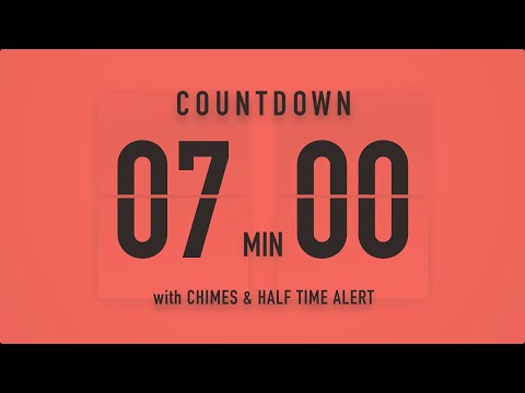 7 Minute Countdown Timer ⏳ Flip Clock with Chime Alerts 🧡🔊