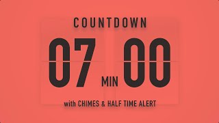 7 Minute Countdown Timer ⏳ Flip Clock with Chime Alerts 🧡🔊