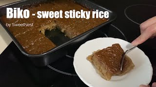 Biko - sweet sticky rice cooked in coconut milk and brown sugar and a popular Filipino dessert.