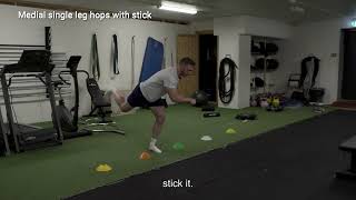 Medial single leg hops with stick
