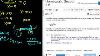 Solve the Rational Inequality (-x + 4)/(x - 9) ≥ 0 using the Test Point Method MyMathlab