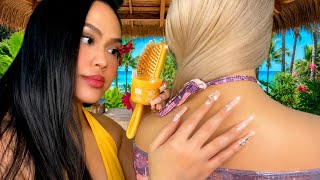 ASMR Summer Island Spa 🌺 Playing W/ Your Hair + Back Scratch & Facial (Face Touching & Massage) 