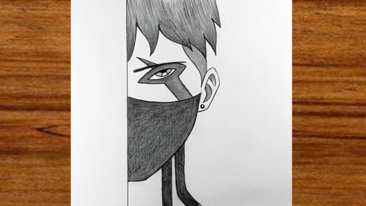Easy anime drawing with pencil drawing - How to draw an anime boy wearing a mask -Easy Anime drawing