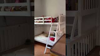 This wood bed frame is a twin over full size bunk bed is suitable for at least two kids family.