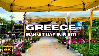 [4K] Walking Tour of Greece - Market day in NIKITI - Sithonia - Travel Greece 2023