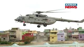 PM Narendra Modi's Helicopter  Lands  At Talabania Helipad In Puri