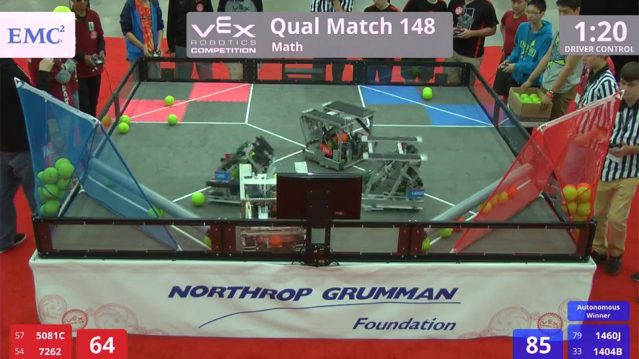 VEX Worlds 2016 - VRC High School - Math - Qual 148 (5081C 7262) 0 vs 180 (1460J 1404B)