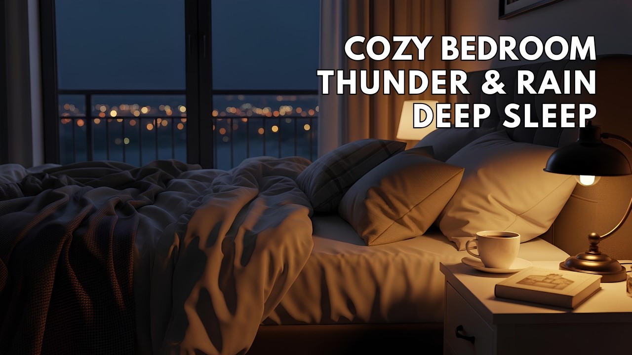 You Are Relaxing in a Cozy Bedroom While a Thunderstorm Rages Outside – Sleep Music