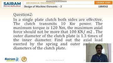 LECTURE VIDEO 6_18ME62 _MODULE 4 _CLUTCHES NUMERICALS PART 1_  RAJESH KUMAR N