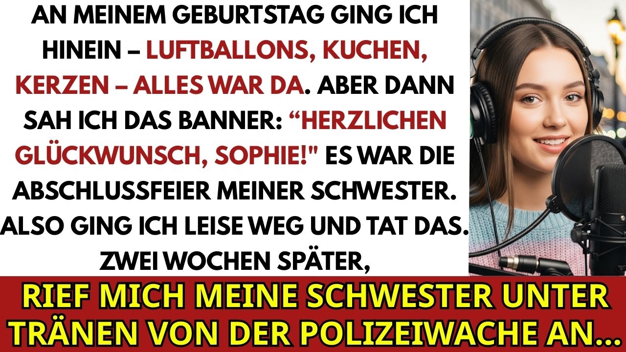 Ich stand in einem Raum voller Luftballons, Kuchen und Kerzen – und für einen Moment glaubte ich, alles wäre für mich. Dann sah ich das Banner: „Happy Birthday, Sophie." Meine Schwester hatte an...
