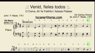 Video thumbnail of "Adeste Fideles Partitura Fácil de Piano en Sol Mayor Venid Fieles Villancico O come all ye faithful"