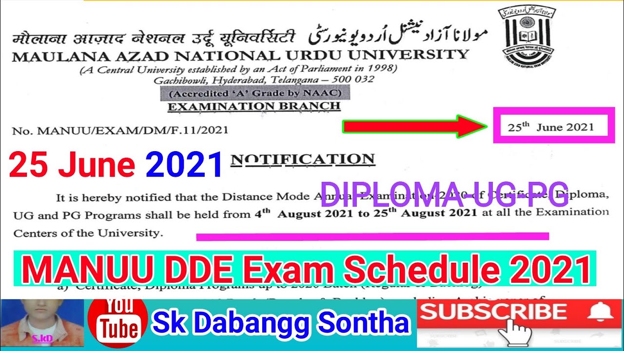 MANUU DDE Exam TimeTable 2021|| BA/B.Sc/B.Com_MA_Part 1st/2nd/3rd & Backlog paperManuu Time Table 20