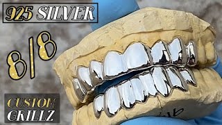 Real Solid 925 Sterling Silver Custom Grillz 8 Top and Eight Bottom Plain Teeth Grills Set