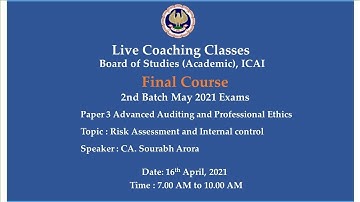 Final Paper 3 AAPE - Topic: Risk Assessment & Internal control,Morning Session Date:16-04-2021