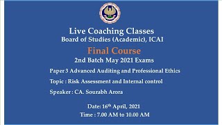 Final Paper 3 AAPE - Topic: Risk Assessment & Internal control,Morning Session Date:16-04-2021