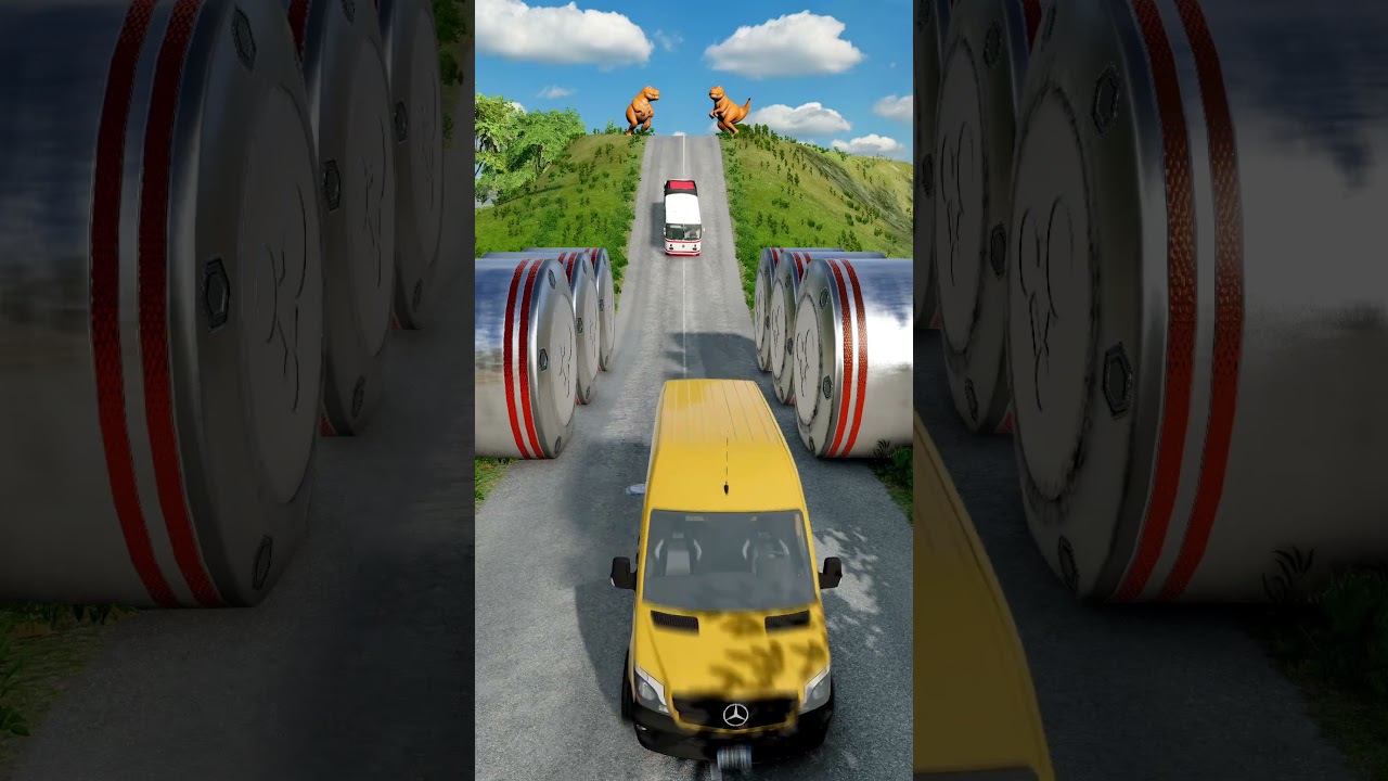 Tin Car & Van Vs Bus Vs Hydraulic Crush - BeamNG drive 