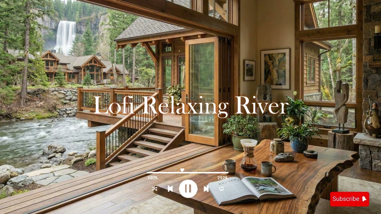 Rainy River Cabin ☕ Cozy Lofi Beats for Study & Relax 🌲