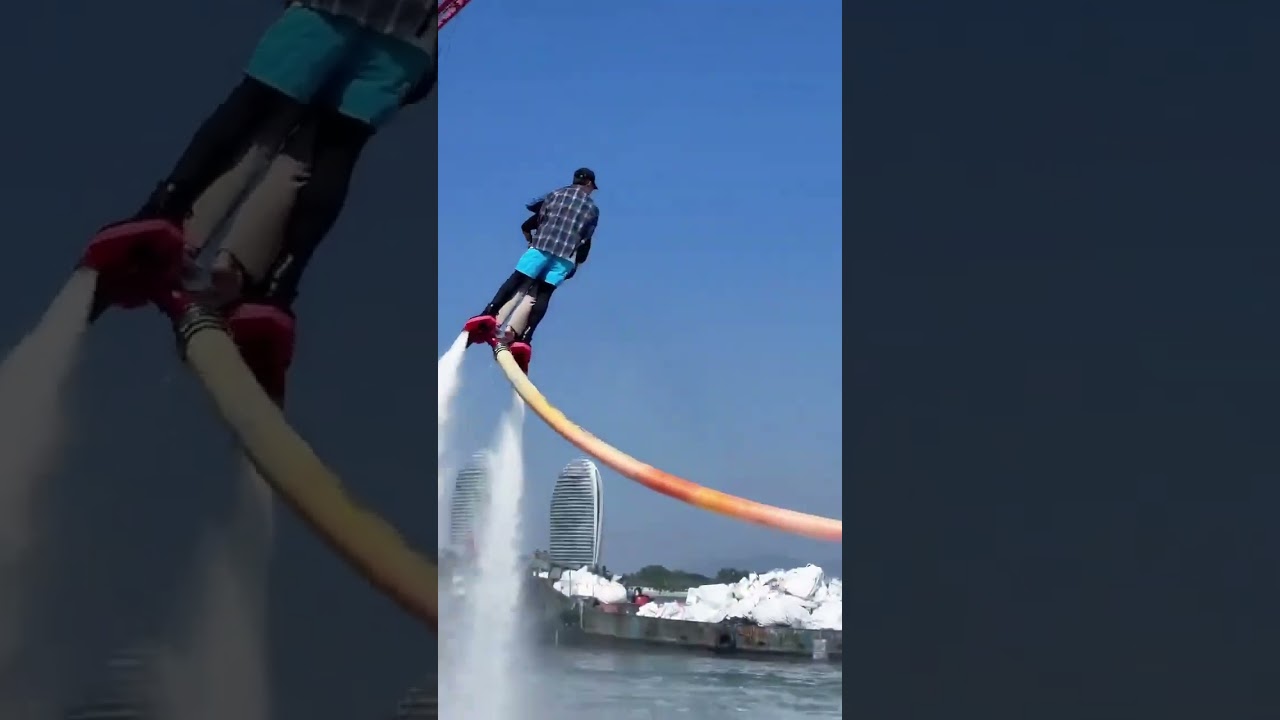 The beautiful woman experienced the flyboard for the first time, it was so beautiful