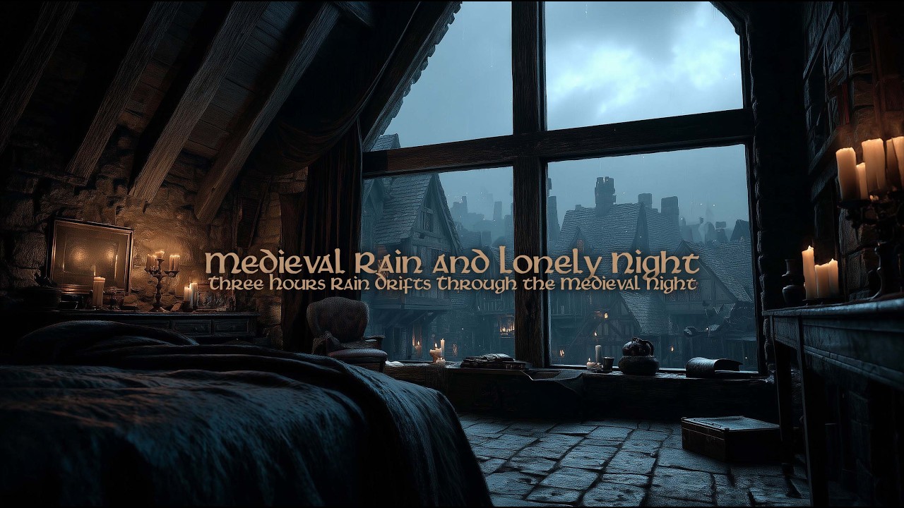 Rain Sounds on a Medieval Window at Night | Deep Sleep Ambience