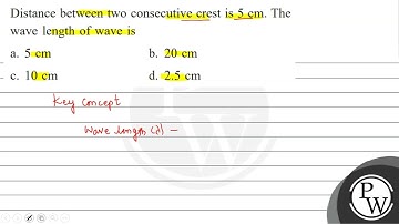 Distance between two consecutive crest is \( 5 \mathrm{~cm} \). The wave length of wave is a. \(...
