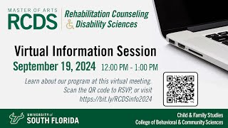 USF Rehabilitation Counseling & Disability Sciences Information Session: September 19, 2024