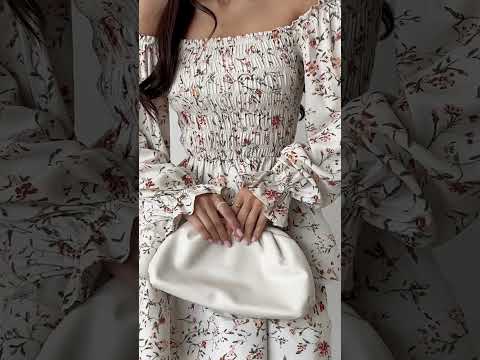 Плаття жіноче 100% бавовна з квітковим принтом зі спущеними плечима з довгим рукавом із подвійною спідницею, видео 3