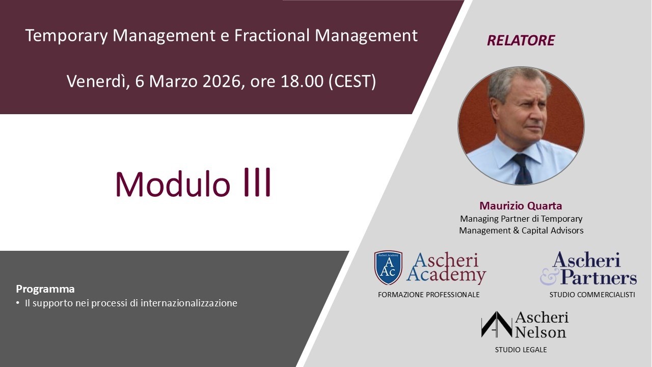 Master Breve in Temporary e Fractional Management - Modulo III