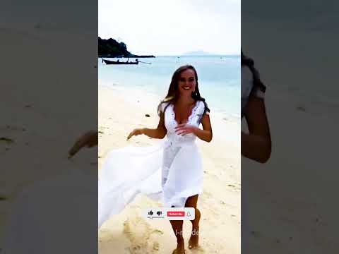 Model Bride Radiates in White Dress Against Island Backdrop👰🏼🏝️| #streetfashion #Flourishes #Island